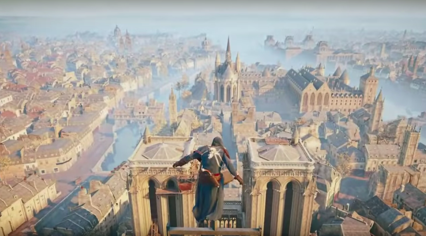 В какой игре использовалась. Assassin's Creed собор Парижской Богоматери. Собор Парижской Богоматери ассасин Крид. Ассасин Крид Юнити Париж. Assassin's Creed Unity Церковь.