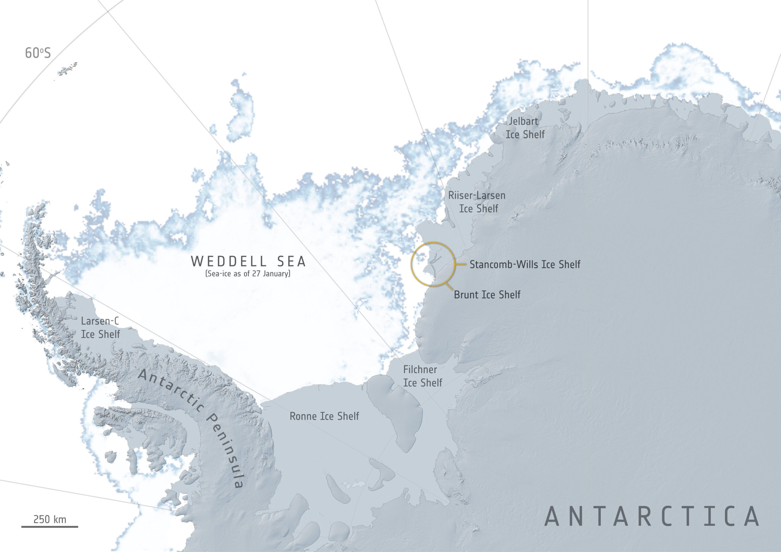 Шельф Бранта в Антарктиді руйнується зі швидкістю 5 метрів на добу