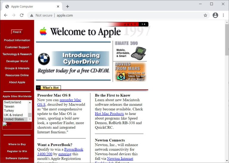 Прокси-сервис TheOldNet показывает, как выглядели сайты с 1996 по 2012 год