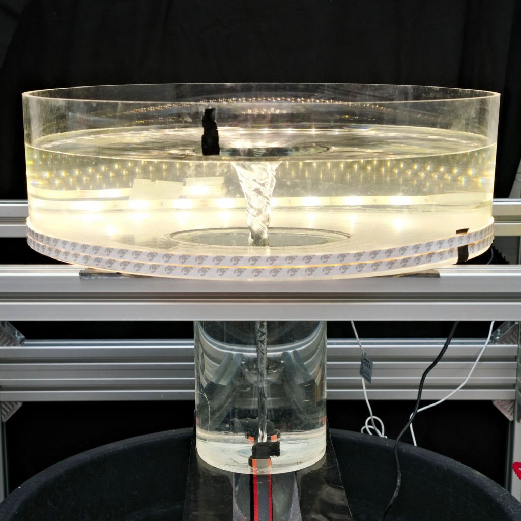 This photo shows the setup of the water tornado model.